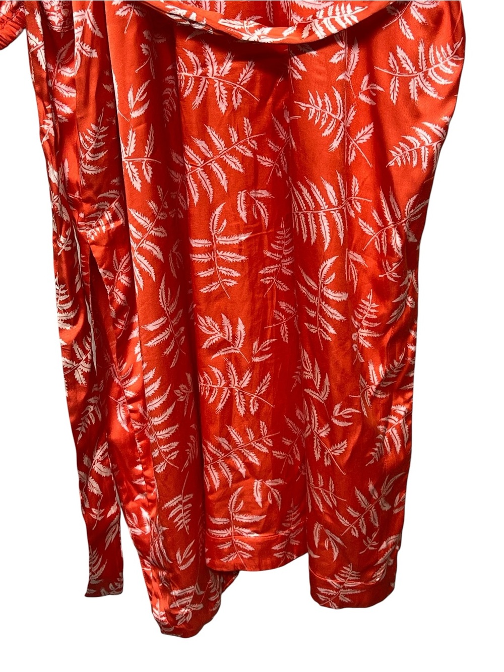 Zara Hanoi orange and white leaf print satin long kimono with waist tie - Picture 12 of 16